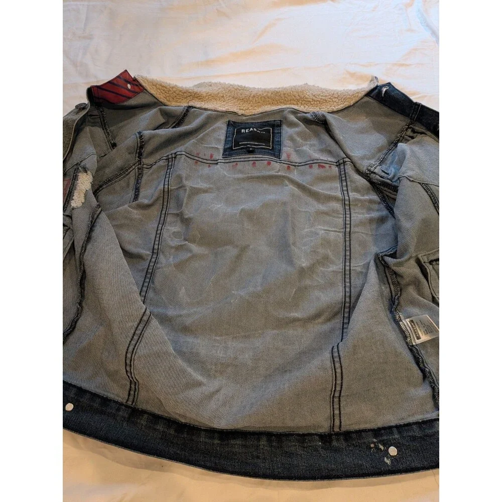Reason Denim Graphic Print Street/Biker Sherpa Collared Jacket